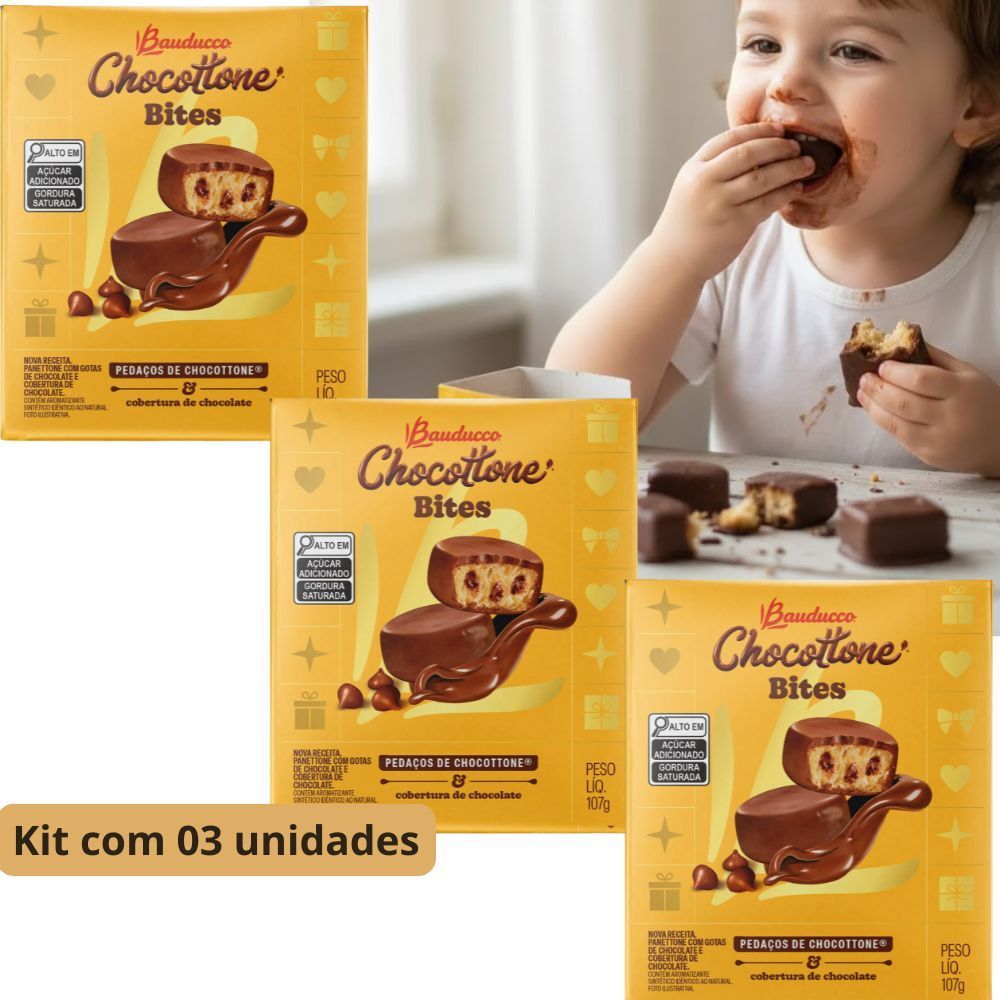 Kit 3 Chocottone Panettone Bauducco Bites 107 gramas Pedaços de ...