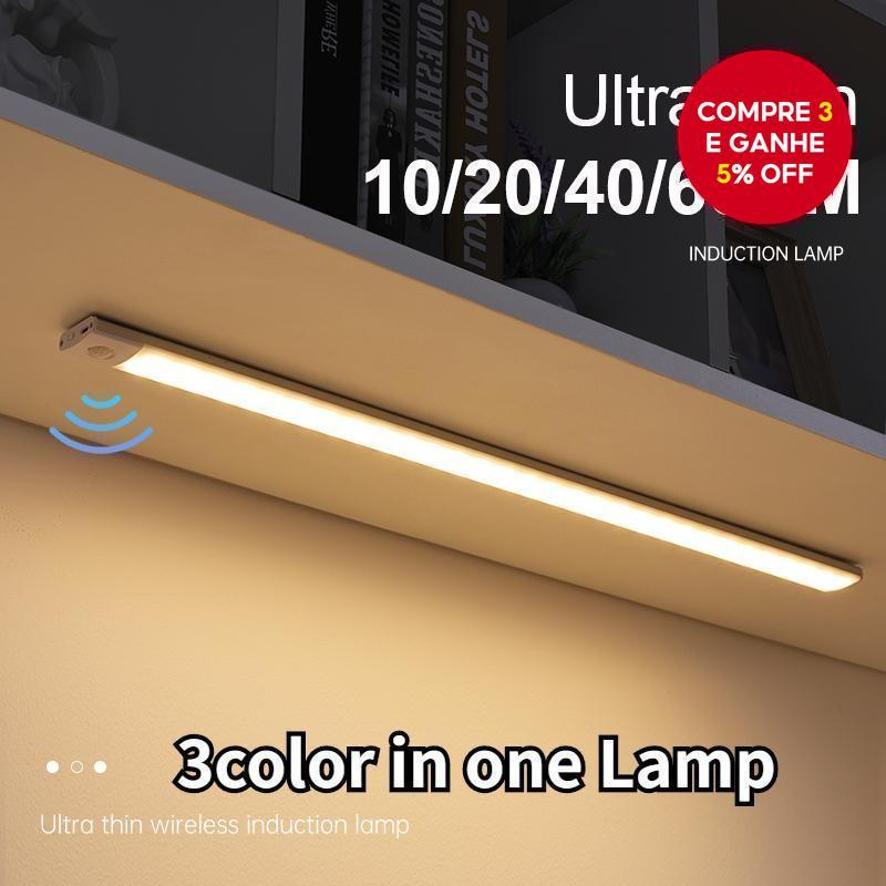 Luz Noturna com Sensor de Movimento, Luz Sem Fio Recarregável USB Tipo-C, Luzes para Armário de Cozinha, Quarto,