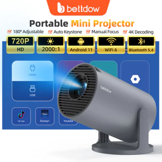 BETTDOW 720P 4K Ultra-Portable Mobile Projector 210 ANSI Android 11 180° Free Angle Bluetooth 5.2