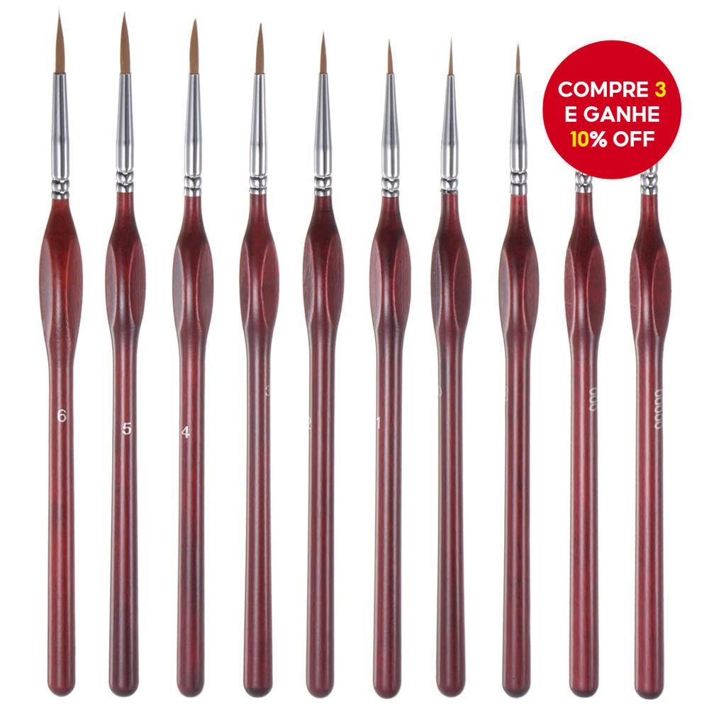 Conjunto de 10 Peças de Pincéis Finos Premium Nas Cores Preto/vermelho para Pintura Acrílica, a Óleo, Aquarela, pintura