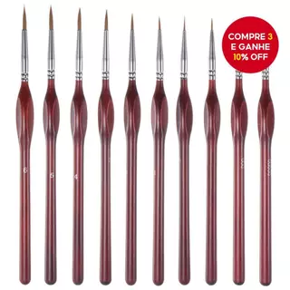Conjunto de 10 Peças de Pincéis Finos Premium Nas Cores Preto/vermelho para Pintura Acrílica, a Óleo, Aquarela, pintura
