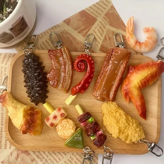 Simulação de carne chaveiro frango frito churrasco Oden comida brinquedo pingente asas de frango costelas de porco model
