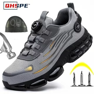 Sapatos de Segurança Masculinos com Botão Rotativo, Anti-Esmagamento, Resistentes a Perfurações, Trabalho Y1K9 1KNR