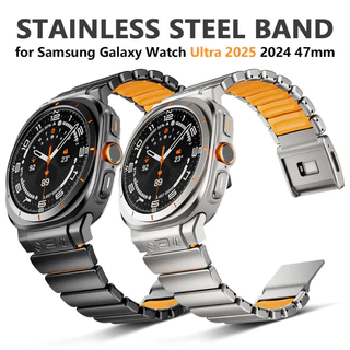 Pulseira Masculina De Aço Inoxidável Para Samsung Galaxy Watch Ultra 2025 , Sem Lacunas , Faixa De Borracha De Metal 47m