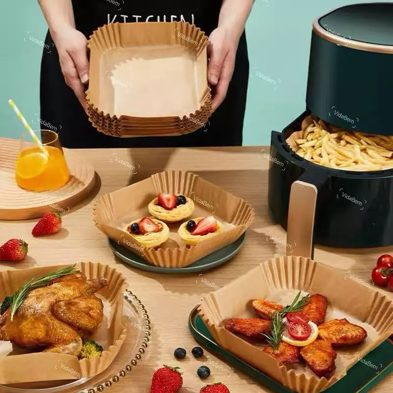 Kit 100/200/300 Forro de Papel Descartável para Airfryer Antiaderente,Quadrado,Anti-Óleo Sem Limpeza