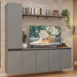 Rack Suspenso para TV até 70 Polegadas + Prateleira 200cm Cinza Nice Madesa 01 em Oferta na Shopee
