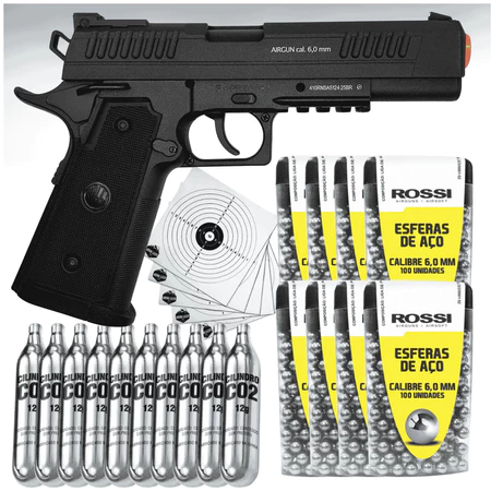 Pistola CO2 Wingun 1911 6mm Semiautomática + Gás e Munição de Aço - Kit Completo para Tiro Esportivo