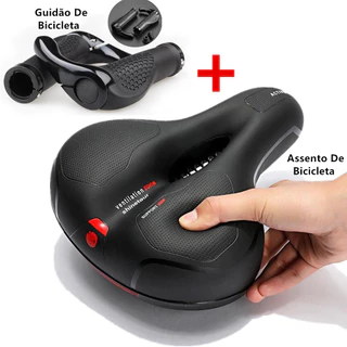 Assento Largo Super Confortável + Guidão Anatômico c/ Par de Manopla e Bar End p/ Bike MTB Ciclismo