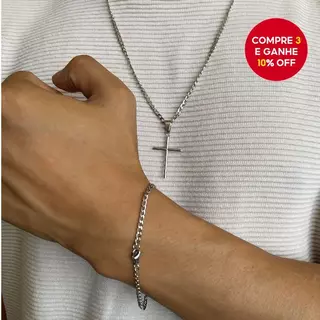 Conjunto De Colar E Pulseira Cruzada De Aço Inoxidável Para Homens 60CM 70CM