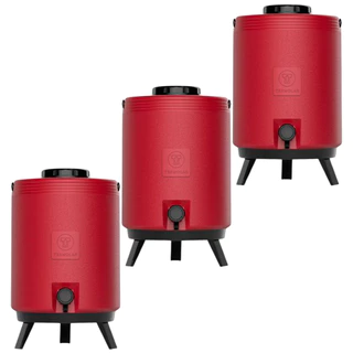 Kit 3 Garrafas Térmicas tipo Botijão 12 Litros Vermelho Termolar Maxitermo Torneira Pés Retráteis em Oferta na Shopee