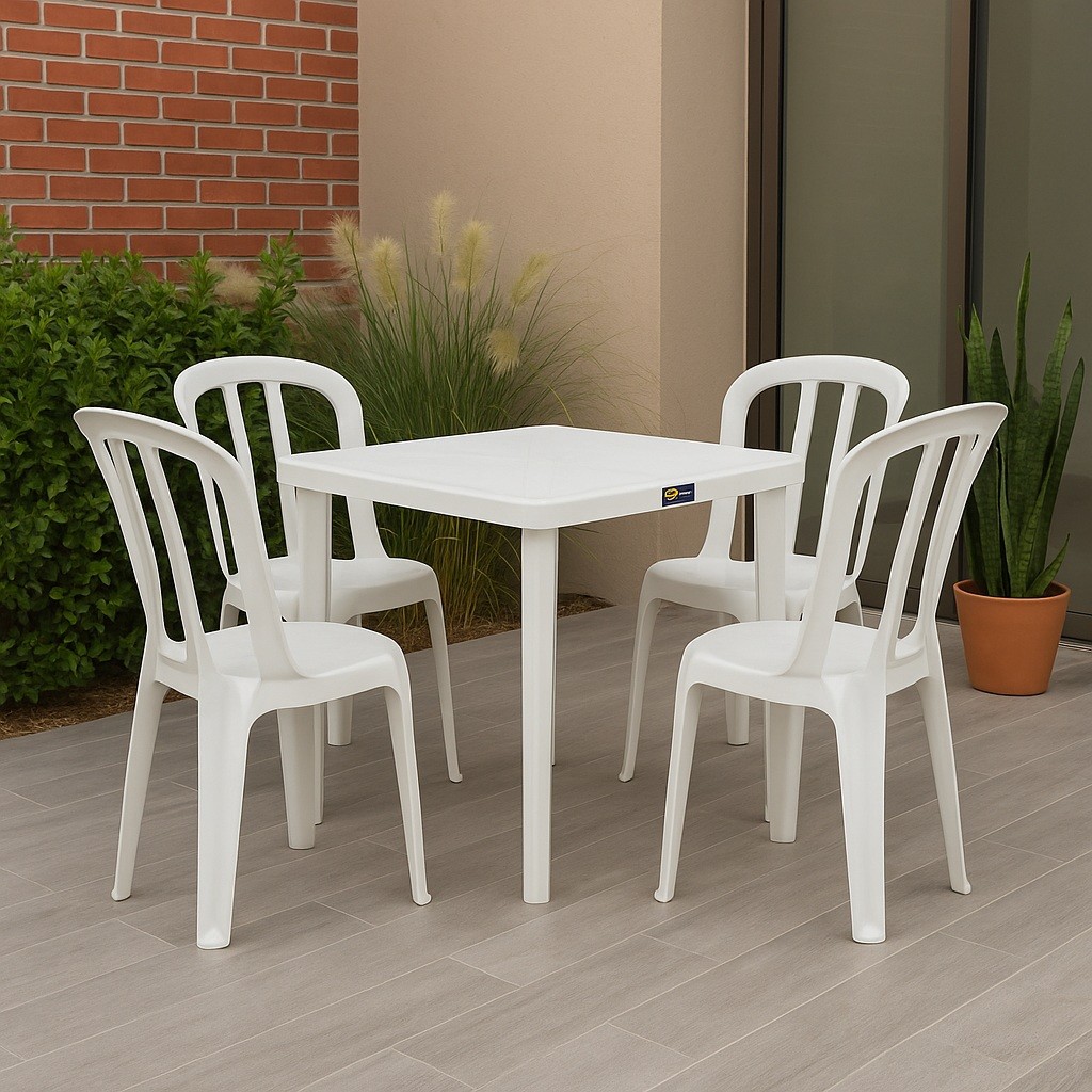 Conjunto Mesa com 4 Cadeiras de Plástico – Resistente, Leve, Ideal para ...