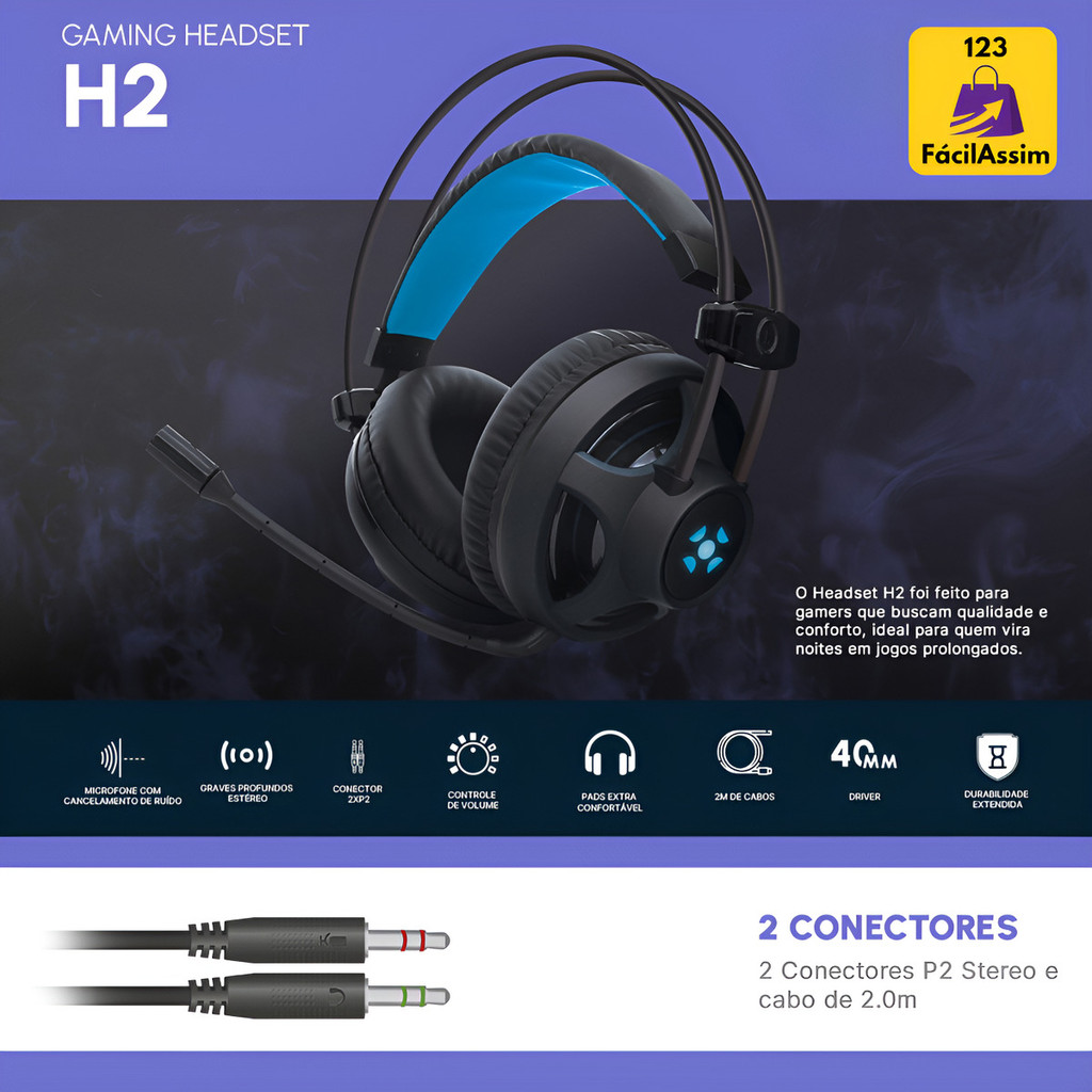 Fone De Ouvido Headset Pc Gamer H2 Pro Over Led Azul Preto | Shopee Brasil