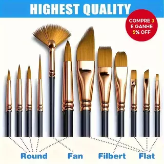 Conjunto De Pincéis De Artista Profissional 12 Unidades | Detalhes Duráveis Para Óleo E Acrílico