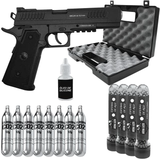 Pistola Airgun Rossi 1911 6mm Kit Completo + 8 CO2 + Tubetes de Aço + Óleo de Silicone + Maleta de Transporte