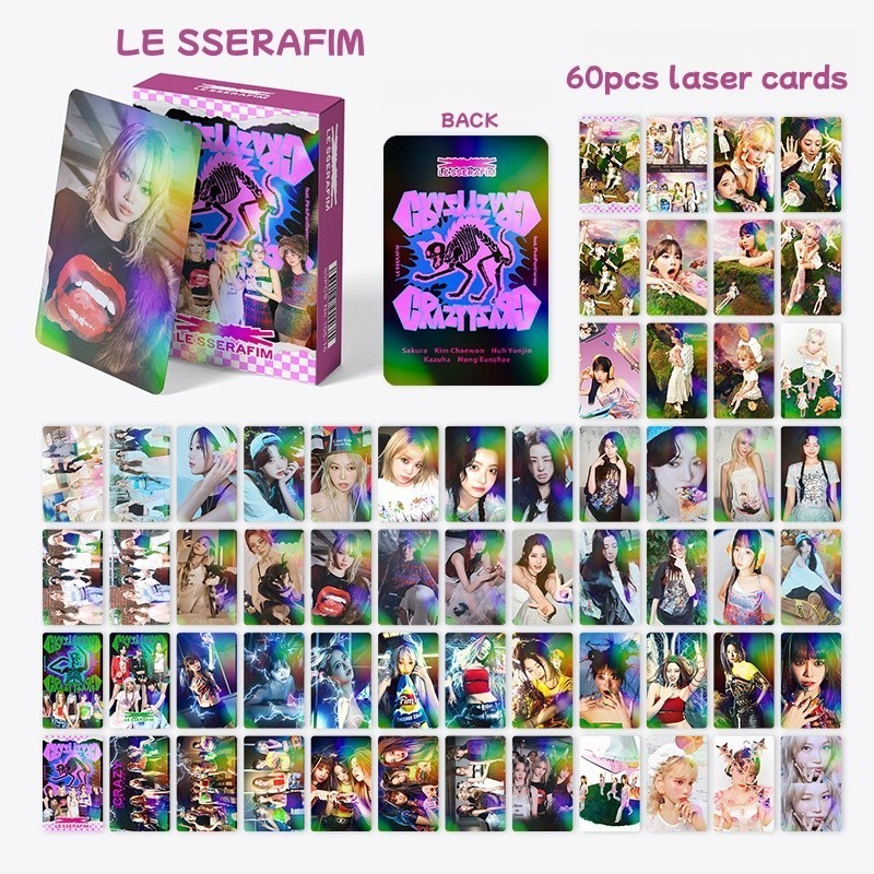50-119pcs LE SSERAFIM Laser HOLOGRAPHIC LOMO Cards Sakura CHAEWON