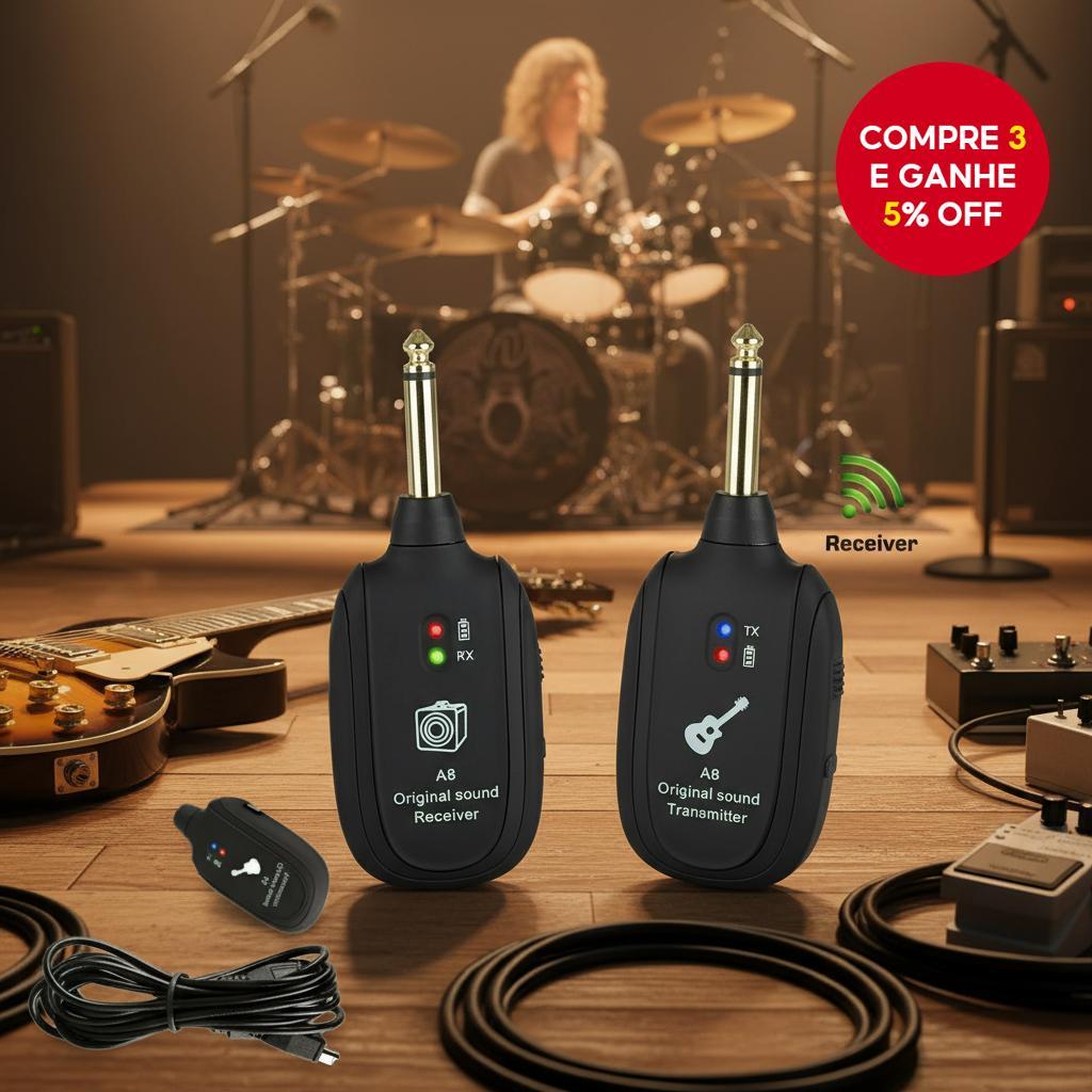 A8 Transmissor e Receptor UHF sem Fio para Guitarra Elétrica e Baixo ...