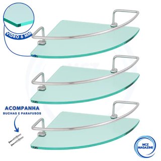 Kit 3 Prateleira Porta Shampoo Banheiro Alumínio Vidro Canto Antiferrugem Suporte Parede Organizador