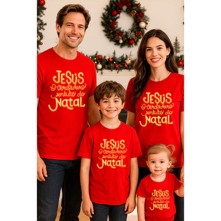 Camiseta de Natal Estampada Para toda Família Camisa Algodão 30.1 Premium