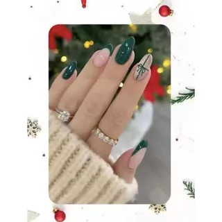Unhas Postiças Decoradas Artesanais Unhas De Natal Verde