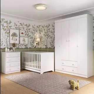 Quarto de Bebê Completo com Berço Americano 3 em 1 p/Colchão 130x70cm Encanto Multimóveis MP4585 em Oferta na Shopee