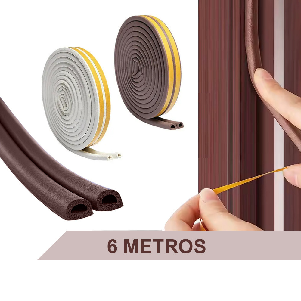 Fita Veda Fresta Adesivo Branco Marrom 6 Metros Anti Ruido Isolante Acústico Porta e Janela