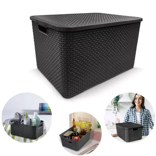 Kit Com 10 Cesto Caixa Organizadora Rattan Com Tampa 7 Litros Preto Ideal p/ Armarios Banheiro Cozinha Quarto Dispensa em Oferta na Shopee