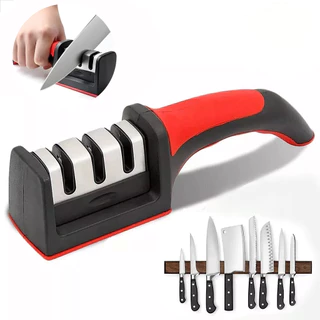 Amolador Afiador De Facas Em Aço Inox Base Emborrachada Profissional Com 3 Afiadores Cores-Q9 em Oferta na Shopee