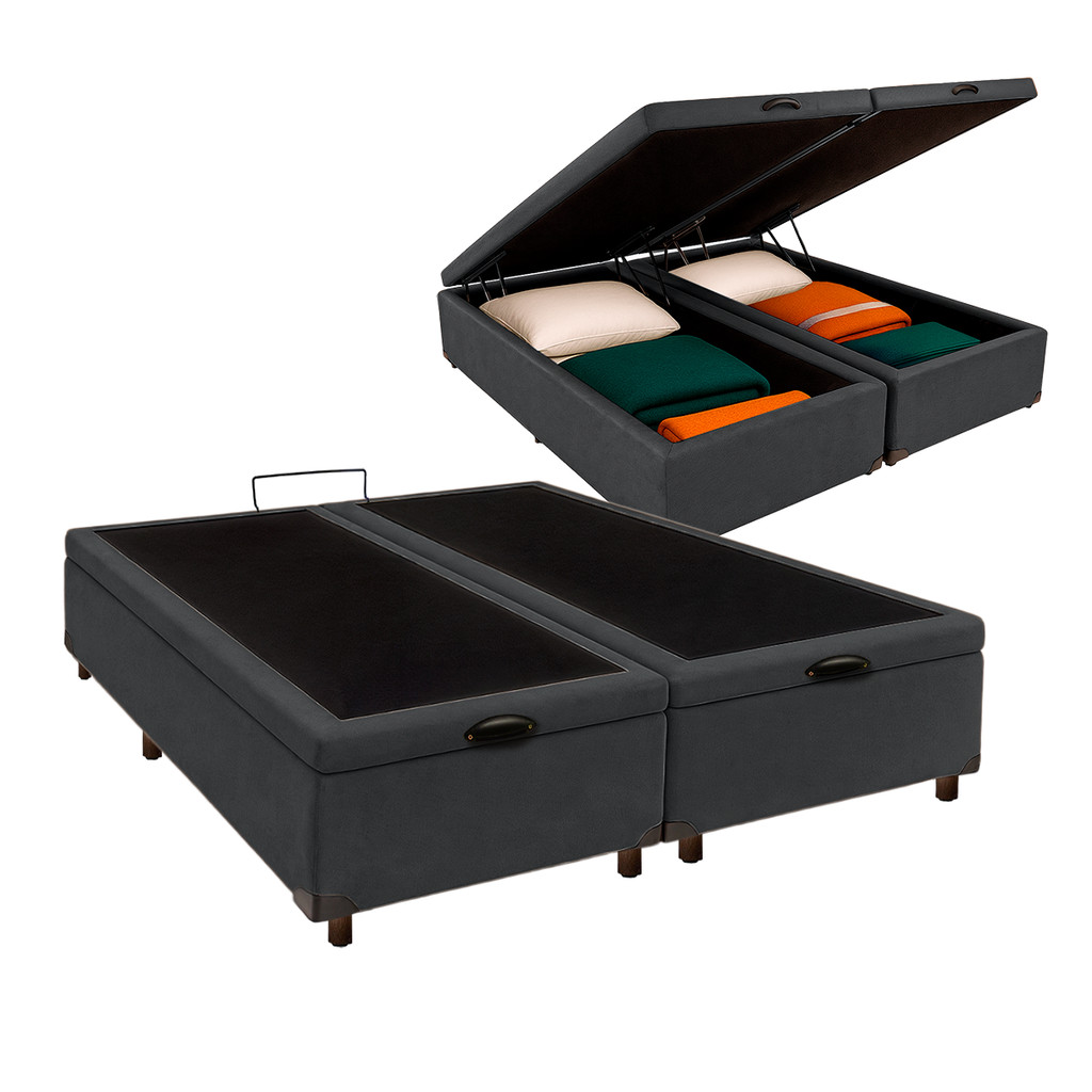 Cama Box Bau Queen Blindado Nature Cinza 158x198