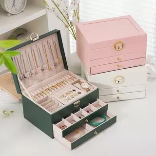 Porta joias couro armazenamento 3-1 camadas de alta qualidade em Oferta na Shopee