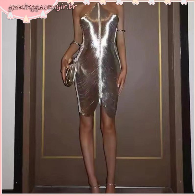 Off Shoulder Mini Dress Sexy Halter Neck Tassel Party Split Hem for Club Banquet Slim Fit Solid Color Sleeveless