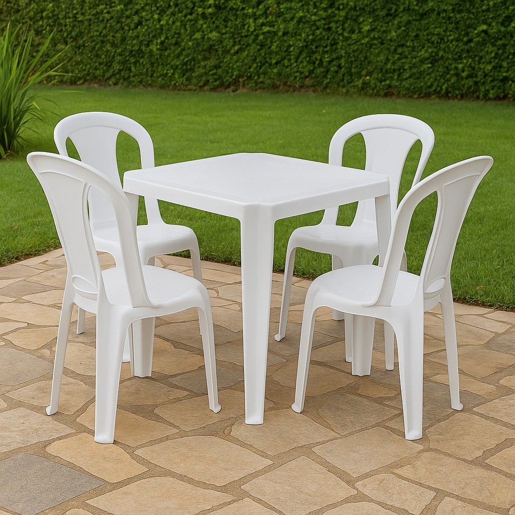Conjunto Mesa com 4 Cadeiras de Plástico 152 KG Resistente, Leve, Ideal ...