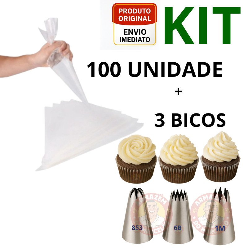 Saco De Confeitar Medio 100 Unidades Confeitaria Bolo Doce C