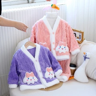 Conjunto De Pijama De Lã Coral Para Meninas Cinnamoroll & Kuromi 4-8 Anos De Flanela De Inverno Infantil em Oferta na Shopee
