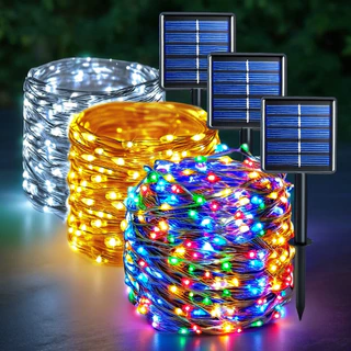 Corda De Luz Solar Externa LED 7M/12M/22M/32M Com 8 Modos De Iluminação Para Decoração De Festa De Natal 08