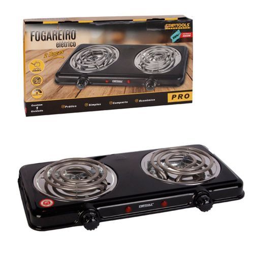 Fogao Portatil Eletrico Duas Bocas Preto 220V Cozinha Compacta Pratico ...