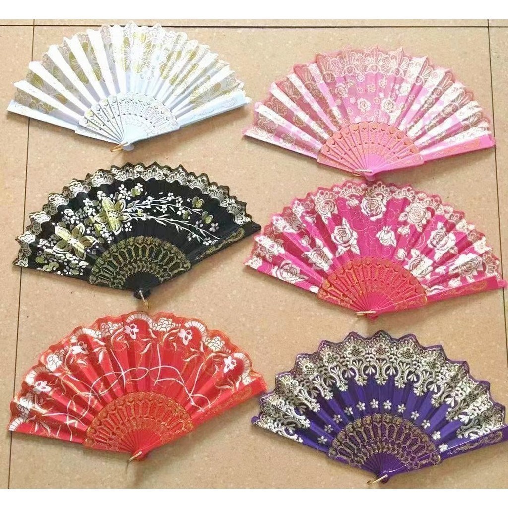 GUI ANA Leque de Tecido Colorido/PRETO Estampado Plastico perfeito para lembrancinha Casamento