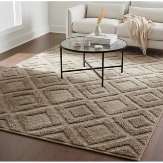 Tapete Sala Antiderrapante Jacquard Com Relevo Geométrico sem Pelo