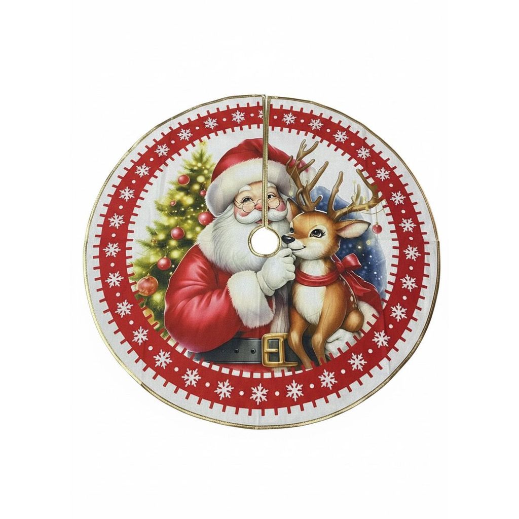 Saia Para Árvore De Natal Veludo 90Cm Vermelha Saia Noel Feliz