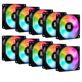 Kit 10 Unidades Cooler Para PC Processador CPU Gabinete Pc Ventoinha Air 8x8cm Led Rgb 12v
