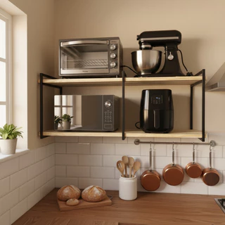 Suporte microondas forno air fryer impressora prateleira de parede nicho 120cm Madeira Pinus Metalon em Oferta na Shopee