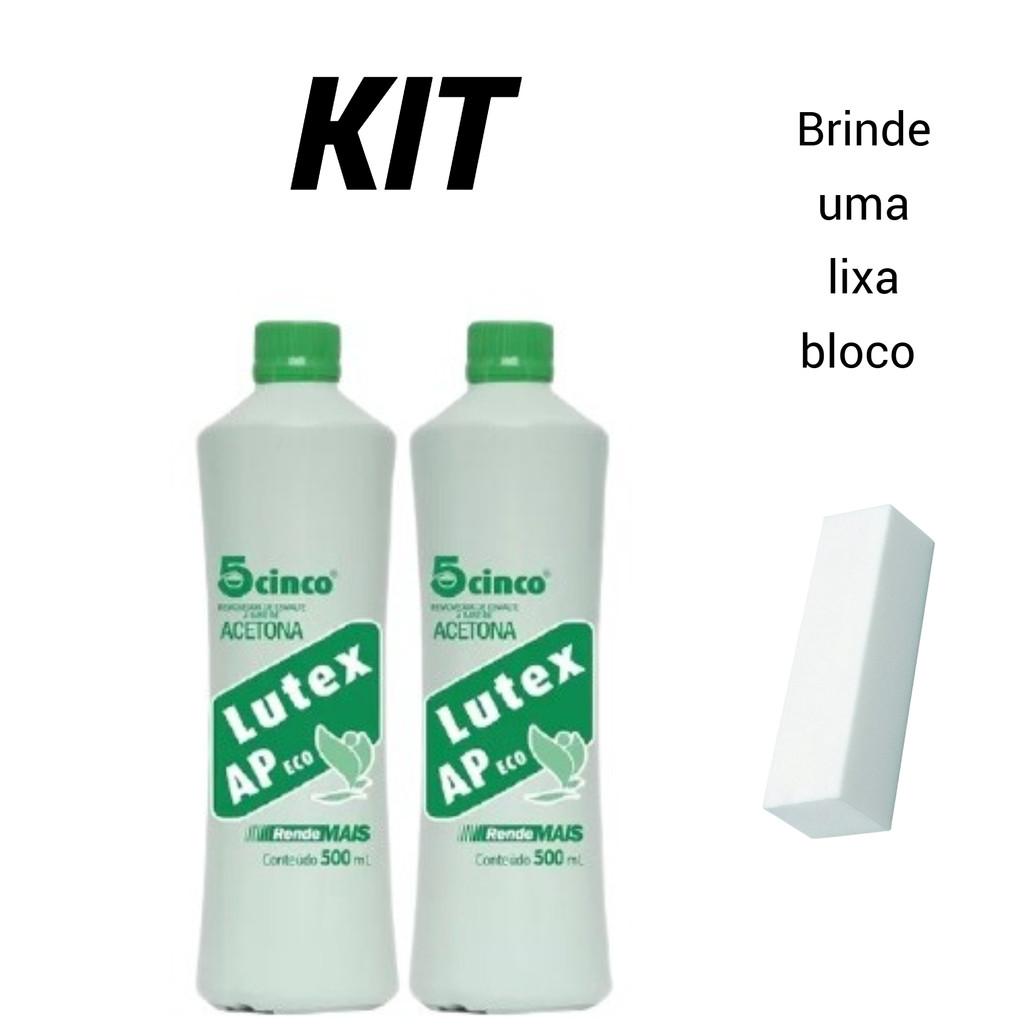 Kit de Acetona Lutex C/2 Unidades + Brinde 1 Lixa Bloco Polidora Branca ...