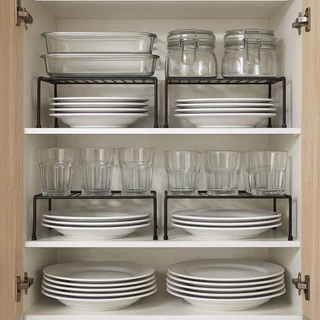 Kit Organizador de Armário Aramado de Cozinha Suporte Prato Xícara Cesto Aço Cromado Pé de Borracha em Oferta na Shopee