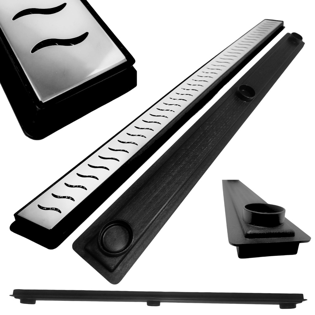 Ralo Raso Ideal para Laje e Apartamento Inox Ondas SS 80cm col Preto ...