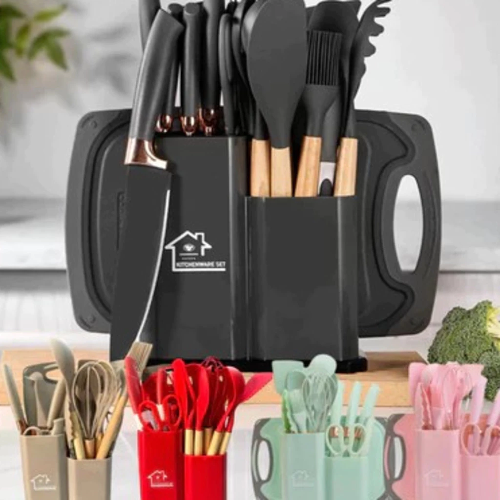 Kit Utensílios de Cozinha 19 Peças • Silicone com Cabo de Madeira • Completo e Resistente - Imagem 3