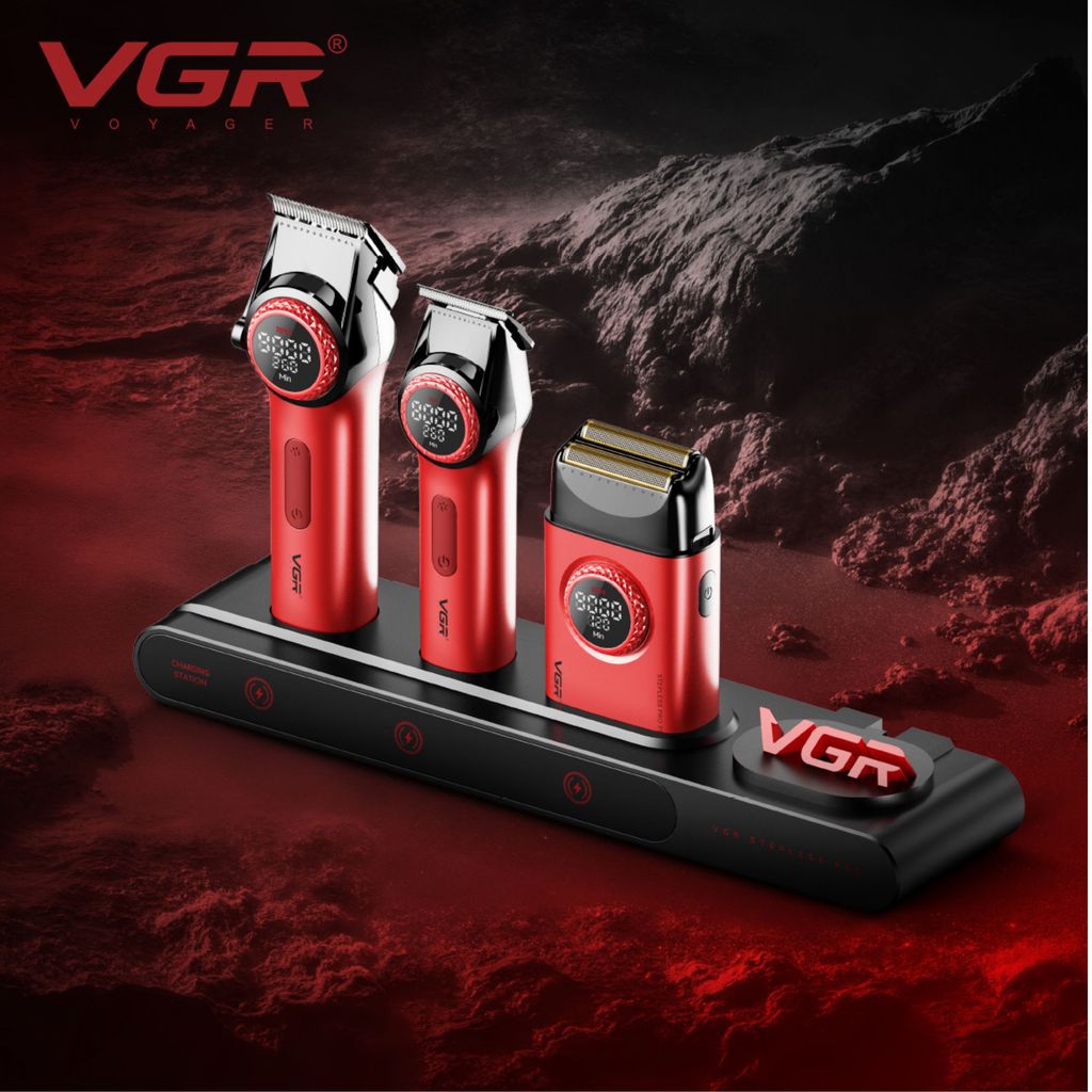 Combo Máquina De Corte Cabelo Acabamento Shaver Vgr V-001 Vermelha