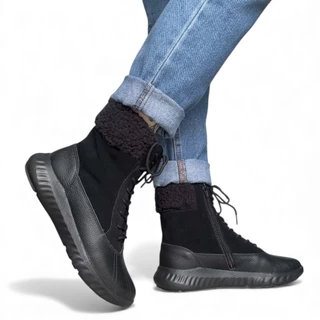 Bota Feminina Couro Preta com Pelos Leve Comfortável Usaflex AH3507001 em Oferta na Shopee