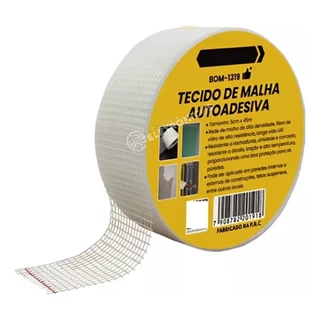 FITA TELADA FIBRA DE VIDRO AUTOCOLANTE PARA DRYWALL 5CM X 45M – REPARO DE RACHADURAS, TRINCAS E JUNTAS
