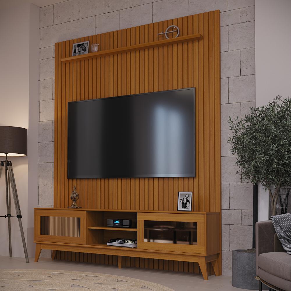 Painel Ripado Com Rack TV 75 Polegadas Reflecta Amber 184cm