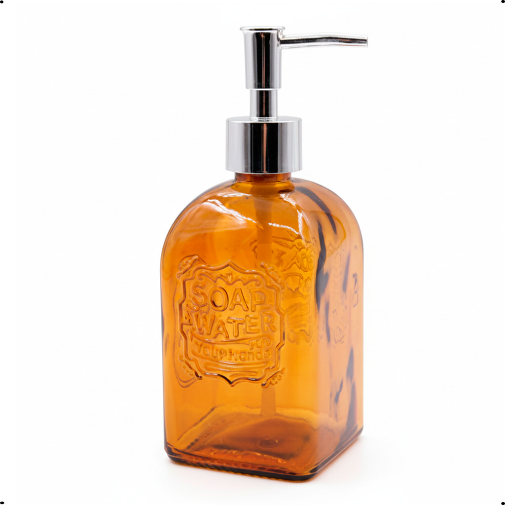 Dispenser Líquido Vidro Marrom Soap Water 490ml