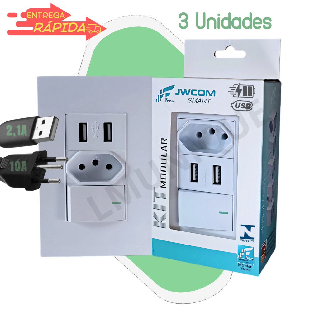 Tomada Usb Interruptor 1 Tecla 10a Carregador Universal Tomada Parede Luxo